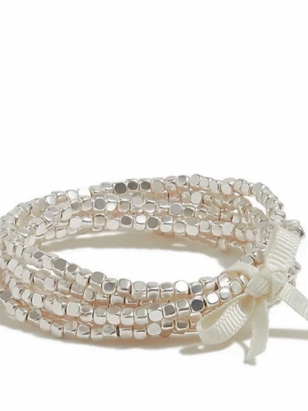 JCREW Set of 6 Silver Tiny Beaded Stretch Bracelets with Bow Mothers Day Jewelry